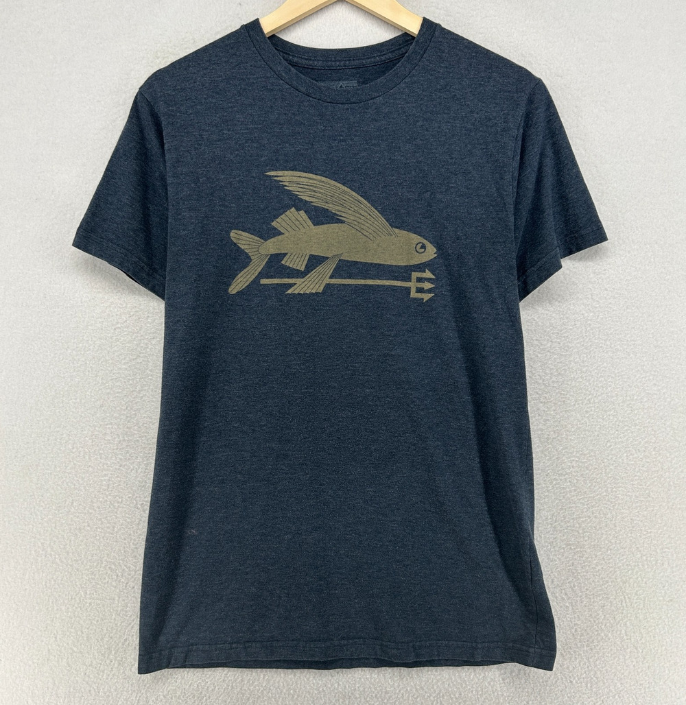PATAGONIA Shirt Mens M Flying Fish Slim Fit Basic Tee Organic Cotton Blend Blue